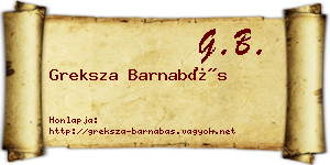 Greksza Barnabás névjegykártya
